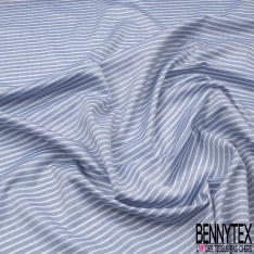 Polycoton impression rayure fine horizontale bleu jean blanc