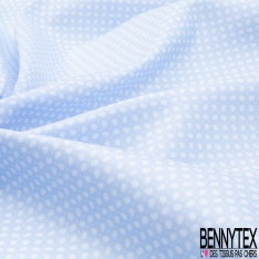 Piqué de coton doux et léger motif géométrique bleu délicat fond blanc