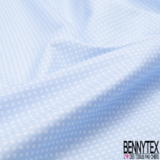 Piqué de coton doux et léger motif géométrique bleu délicat fond blanc