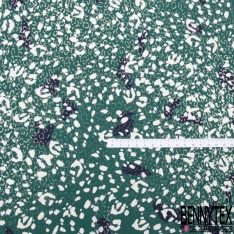 Microfibre Imprimé tâche léopard navy mylar léopard argent fond vert porcelaine