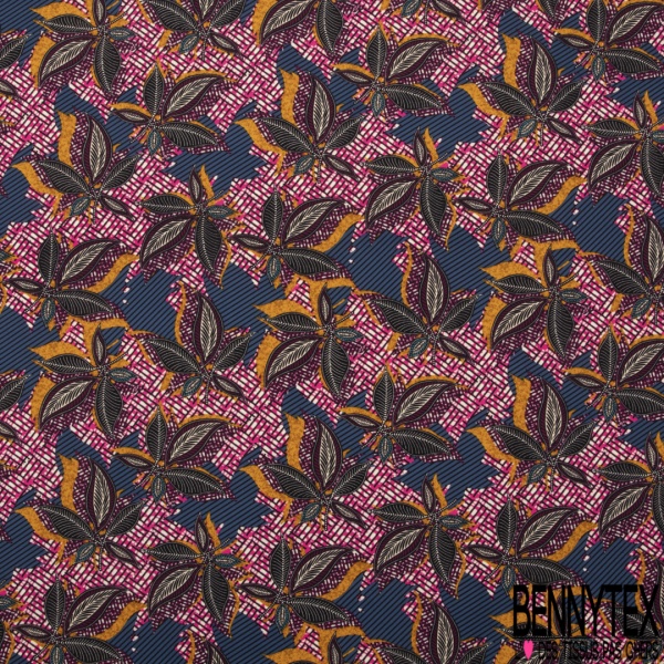 Microfibre Imprime Wax Floral Ethnique Fond Marbre Fushia Blanc Bennytex Vente De Tissus Pas Cher Au Metre