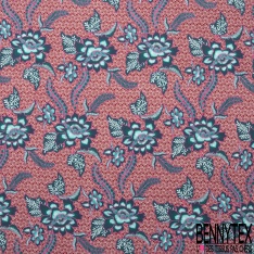 Microfibre Imprimé petite fleur sauvage fond sang de taureau losange mylar argent