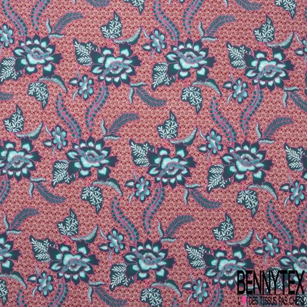 Microfibre Imprimé petite fleur sauvage fond sang de taureau losange mylar argent