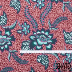 Microfibre Imprimé petite fleur sauvage fond sang de taureau losange mylar argent