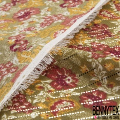 Crêpe georgette imprimé floral papier peint fond sang de taureau