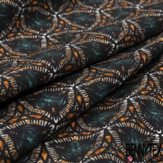 Microfibre Imprimé khaléidoscope multicolore ton turquoise orange