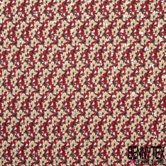 Microfibre Imprimé multitude petite fleur crème feuille rouge rococo fond blanc discret mylar argent