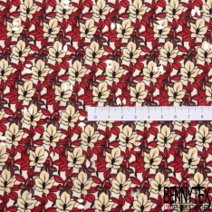 Microfibre Imprimé multitude petite fleur crème feuille rouge rococo fond blanc discret mylar argent