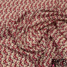 Microfibre Imprimé multitude petite fleur crème feuille rouge rococo fond blanc discret mylar argent