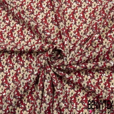 Microfibre Imprimé multitude petite fleur crème feuille rouge rococo fond blanc discret mylar argent