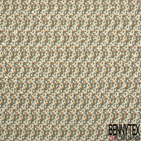 Microfibre Imprimé multitude petite fleur crème feuille gris cadet fond blanc discret mylar argent