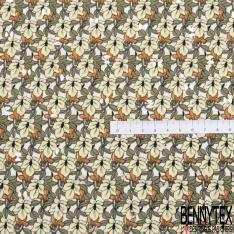 Microfibre Imprimé multitude petite fleur crème feuille gris cadet fond blanc discret mylar argent