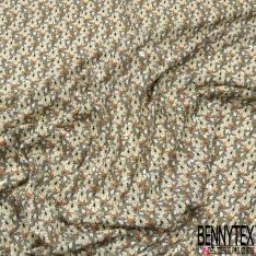 Microfibre Imprimé multitude petite fleur crème feuille gris cadet fond blanc discret mylar argent