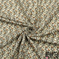 Microfibre Imprimé multitude petite fleur crème feuille gris cadet fond blanc discret mylar argent