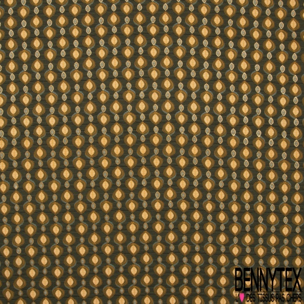 Microfibre Imprimé petite feuille striée ethnique fond striée orchidée nectar d'abricot mylar or
