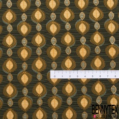 Microfibre Imprimé petite feuille striée ethnique fond striée orchidée nectar d'abricot mylar or