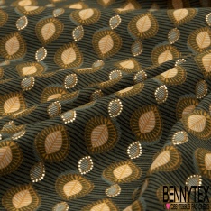 Microfibre Imprimé petite feuille striée ethnique fond striée orchidée nectar d'abricot mylar or
