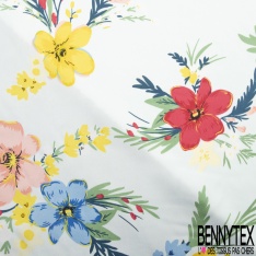 Satin polyester léger imprimé fleur décorative multicolore fond huile d'amande