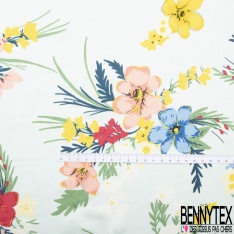 Satin polyester léger imprimé fleur décorative multicolore fond huile d'amande