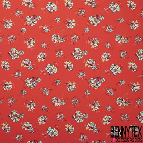 Microfibre Imprimé dalhia graphique fond coquelicot