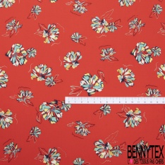 Microfibre Imprimé dalhia graphique fond coquelicot
