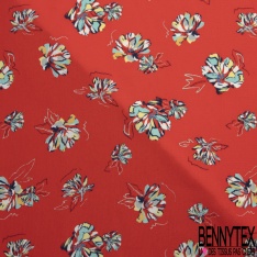 Microfibre Imprimé dalhia graphique fond coquelicot