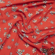 Microfibre Imprimé dalhia graphique fond coquelicot