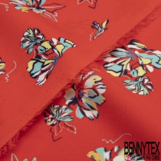 Microfibre Imprimé dalhia graphique fond coquelicot