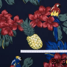 Microfibre Imprimé tropical perroquet fleur de tiaré ananas fond bleu insigne