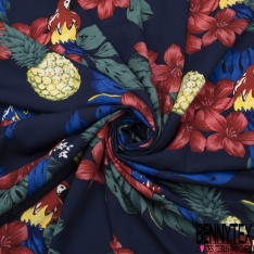 Microfibre Imprimé tropical perroquet fleur de tiaré ananas fond bleu insigne
