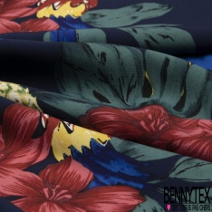 Microfibre Imprimé tropical perroquet fleur de tiaré ananas fond bleu insigne