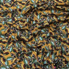 Microfibre Imprimé floral en solarisation sang de taureau ocre vieux rose blanc fond noir