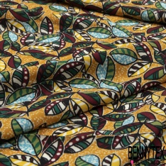 Microfibre Imprimé floral en solarisation sang de taureau ocre vieux rose blanc fond noir