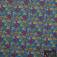 Coupon 3m coton imprimé tête de mort calaveras multicolore fond rouge de mars