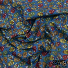 Coupon 3m coton imprimé tête de mort calaveras multicolore fond rouge de mars