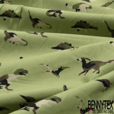 Coupon 3m coton imprimé préhistoire dinosaure camouflage fond nil