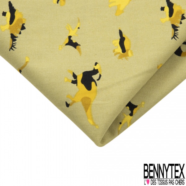 Coupon 3m coton imprimé préhistoire dinosaure camouflage fond raffia