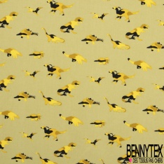Coupon 3m coton imprimé préhistoire dinosaure camouflage fond raffia