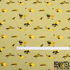 Coupon 3m coton imprimé préhistoire dinosaure camouflage fond raffia