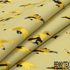 Coupon 3m coton imprimé préhistoire dinosaure camouflage fond raffia