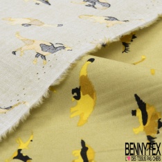 Coupon 3m coton imprimé préhistoire dinosaure camouflage fond raffia