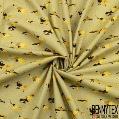 Coupon 3m coton imprimé préhistoire dinosaure camouflage fond raffia