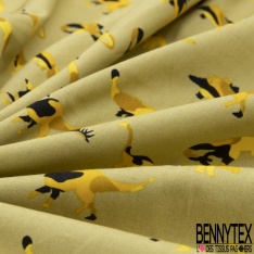 Coupon 3m coton imprimé préhistoire dinosaure camouflage fond raffia