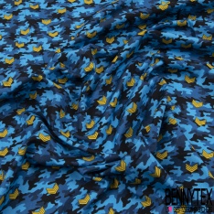 Coupon 3m coton imprimé préhistoire dinosaure camouflage fond raffia
