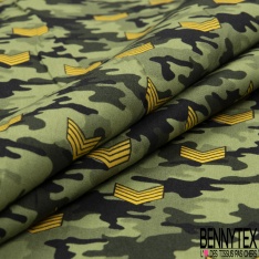 Coupon 3m coton imprimé camouflage ton bleu galon militaire