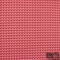 Coupon 3m coton imprimé petite fleur dans cercle pointillé fond coquelicot