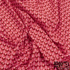 Coupon 3m coton imprimé petite fleur dans cercle pointillé fond coquelicot