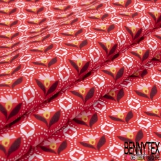 Coupon 3m coton imprimé petite fleur dans cercle pointillé fond coquelicot
