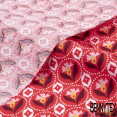 Coupon 3m coton imprimé petite fleur dans cercle pointillé fond coquelicot