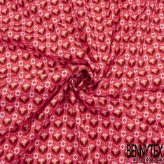 Coupon 3m coton imprimé petite fleur dans cercle pointillé fond coquelicot